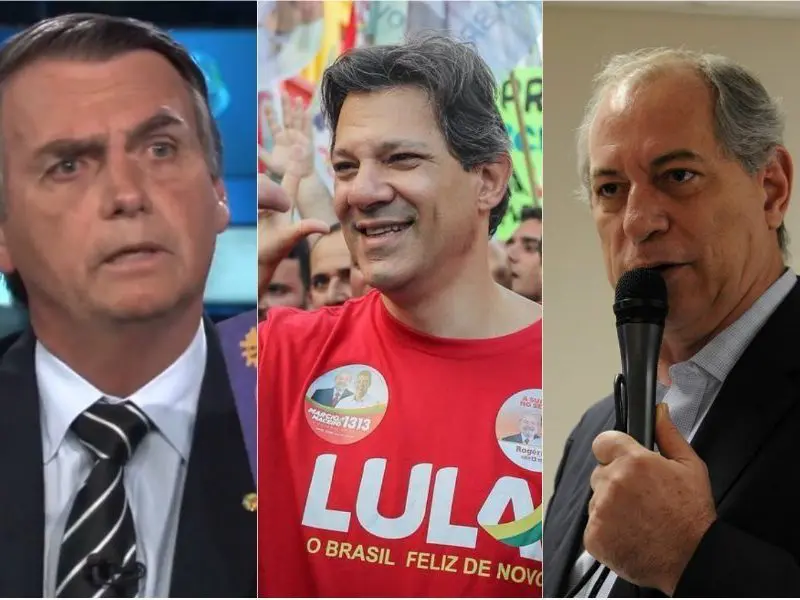 Bolsonaro, Haddad e Ciro: Candidatos a presidente à frente (fotos divulgação)