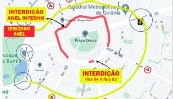 Mapa do desvio da Praça Cívica até final de julho de 2022 para retirada de adutoras