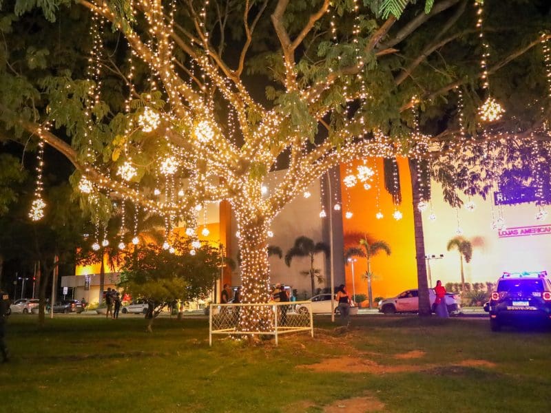 A inauguração da árvore iluminada gigante marcou a abertura oficial da visitação à decoração de Natal em Aparecida, que neste ano traz novidades. São novos enfeites como casa do Papai Noel, estrelas iluminadas, árvores de Natal em espiral e bola instagramável.