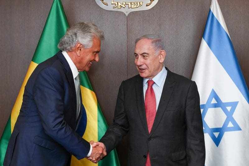 O governador Ronaldo Caiado em reunião o primeiro-ministro de Israel, Benjamin Netanyahu
